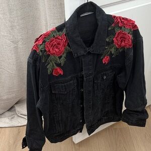 Embroidered Black Denim Jacket
